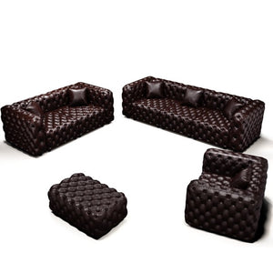 English Elm Modern Faux Leather Modular Sectional Sofa with Tufted Detailing Ottoman and Six Pillows Brown W1885S00502