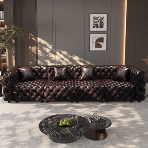 English Elm 134.4" Faux Leather Modular Sectional Sofa with Button Tufted Detail for Living Room Brown W1885S00503