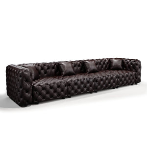 English Elm 134.4" Faux Leather Modular Sectional Sofa with Button Tufted Detail for Living Room Brown W1885S00503