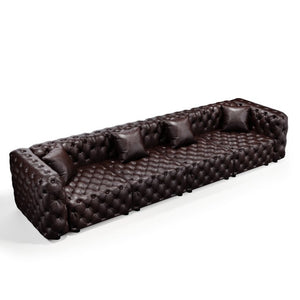 English Elm 134.4" Faux Leather Modular Sectional Sofa with Button Tufted Detail for Living Room Brown W1885S00503