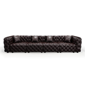 English Elm 134.4" Faux Leather Modular Sectional Sofa with Button Tufted Detail for Living Room Brown W1885S00503