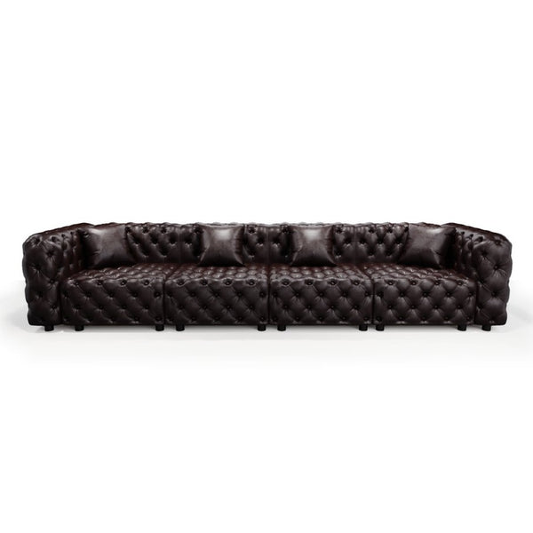 English Elm 134.4" Faux Leather Modular Sectional Sofa with Button Tufted Detail for Living Room Brown W1885S00503