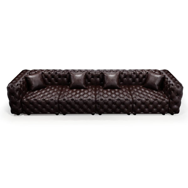 English Elm 134.4" Faux Leather Modular Sectional Sofa with Button Tufted Detail for Living Room Brown W1885S00503