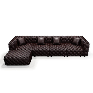 English Elm 134.4" Modular Faux Leather Sectional with Button Tufting Ottoman and Pillows Included Brown W1885S00504