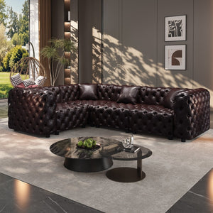 English Elm 103.8" Modular Faux Leather Sectional Sofa Italian Tufted 4 Seat Living Room Couch Brown W1885S00506