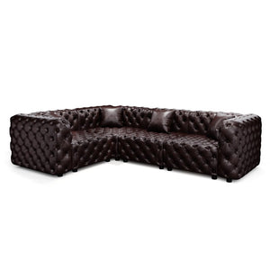 English Elm 103.8" Modular Faux Leather Sectional Sofa Italian Tufted 4 Seat Living Room Couch Brown W1885S00506
