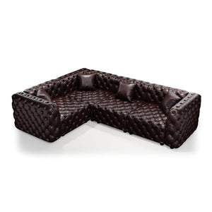 English Elm 103.8" Modular Faux Leather Sectional Sofa Italian Tufted 4 Seat Living Room Couch Brown W1885S00506