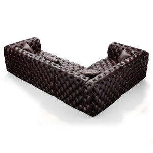 English Elm 103.8" Modular Faux Leather Sectional Sofa Italian Tufted 4 Seat Living Room Couch Brown W1885S00506