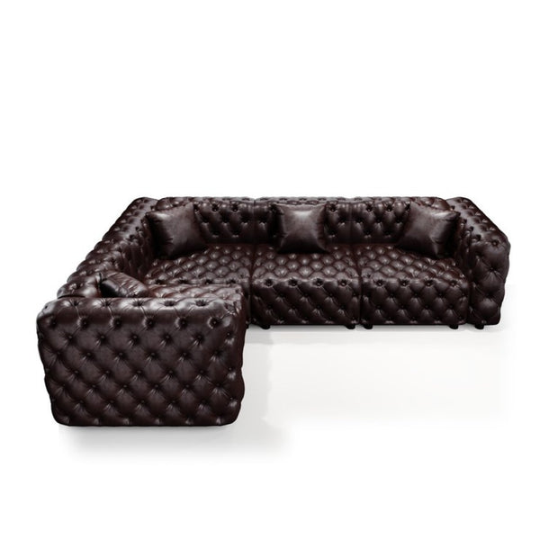 English Elm 103.8" Modular Faux Leather Sectional Sofa Italian Tufted 4 Seat Living Room Couch Brown W1885S00506