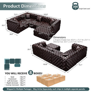 English Elm 103.8" Modular Faux Leather Sectional Sofa with Hand Tufted Back Ottoman Pillows Brown W1885S00507