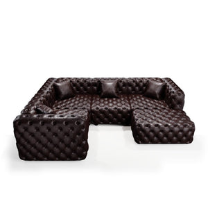English Elm 103.8" Modular Faux Leather Sectional Sofa with Hand Tufted Back Ottoman Pillows Brown W1885S00507