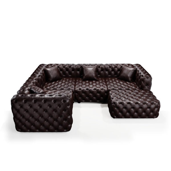 English Elm 103.8" Modular Faux Leather Sectional Sofa with Hand Tufted Back Ottoman Pillows Brown W1885S00507