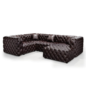 English Elm 103.8" Modular Faux Leather Sectional Sofa with Hand Tufted Back Ottoman Pillows Brown W1885S00507
