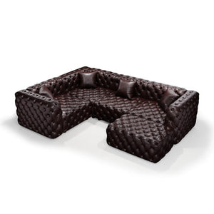 English Elm 103.8" Modular Faux Leather Sectional Sofa with Hand Tufted Back Ottoman Pillows Brown W1885S00507