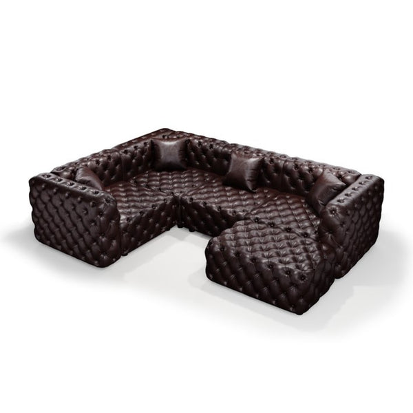 English Elm 103.8" Modular Faux Leather Sectional Sofa with Hand Tufted Back Ottoman Pillows Brown W1885S00507