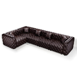 English Elm 132.5" Modular Faux Leather Sectional Sofa Button Tufted 5 Seat Living Room Couch Brown W1885S00508