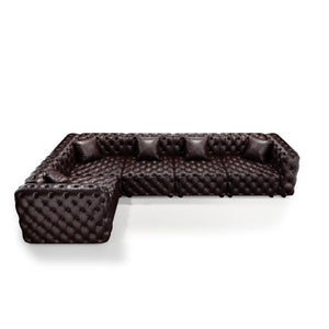English Elm 132.5" Modular Faux Leather Sectional Sofa Button Tufted 5 Seat Living Room Couch Brown W1885S00508