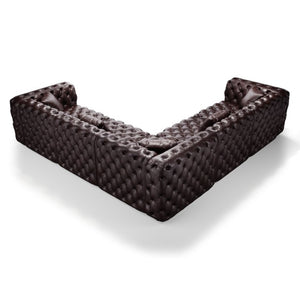 English Elm 132.5" Modular Faux Leather Sectional Sofa Button Tufted 5 Seat Living Room Couch Brown W1885S00508
