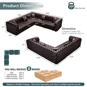English Elm 132.5" Modular Faux Leather Sectional Sofa Button Tufted 5 Seat Living Room Couch Brown W1885S00508