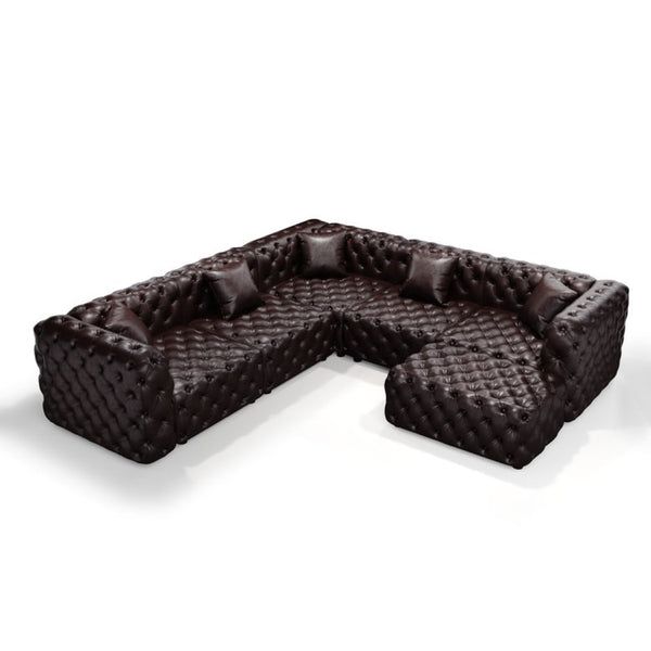 English Elm 132.5 Inch Modular Faux Leather Sectional Sofa with Button Tufting Ottoman and Pillows W1885S00509