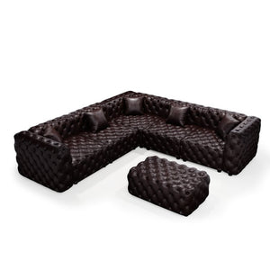 English Elm 132.5 Inch Modular Faux Leather Sectional Sofa with Button Tufting Ottoman and Pillows W1885S00509