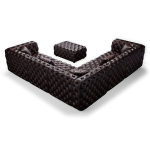 English Elm 132.5 Inch Modular Faux Leather Sectional Sofa with Button Tufting Ottoman and Pillows W1885S00509