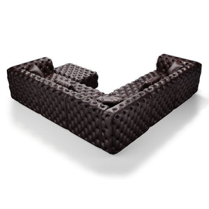 English Elm 132.5 Inch Modular Faux Leather Sectional Sofa with Button Tufting Ottoman and Pillows W1885S00509