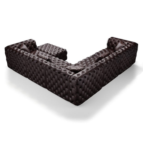 English Elm 132.5 Inch Modular Faux Leather Sectional Sofa with Button Tufting Ottoman and Pillows W1885S00509
