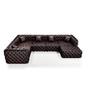 English Elm 132.5 Inch Modular Faux Leather Sectional Sofa with Button Tufting Ottoman and Pillows W1885S00509