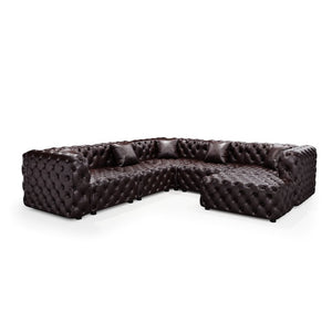 English Elm 132.5 Inch Modular Faux Leather Sectional Sofa with Button Tufting Ottoman and Pillows W1885S00509