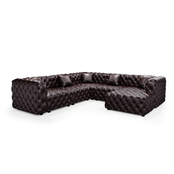 English Elm 132.5 Inch Modular Faux Leather Sectional Sofa with Button Tufting Ottoman and Pillows W1885S00509