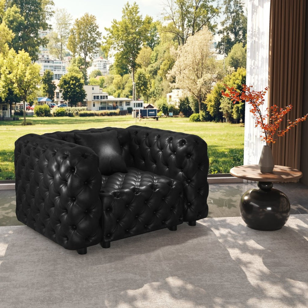 English Elm 48.4 Inch Modular Faux Leather Single Seat Sectional Sofa with Button Tufted Design Black W1885S00512