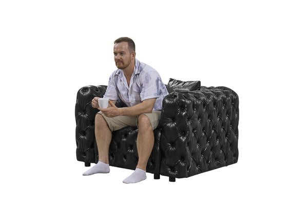English Elm 48.4 Inch Modular Faux Leather Single Seat Sectional Sofa with Button Tufted Design Black W1885S00512