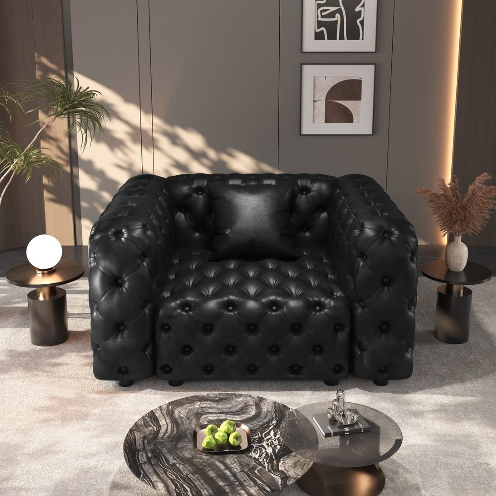 English Elm 48.4 Inch Modular Faux Leather Single Seat Sectional Sofa with Button Tufted Design Black W1885S00512