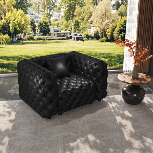 English Elm 48.4 Inch Modular Faux Leather Single Seat Sectional Sofa with Button Tufted Design Black W1885S00512