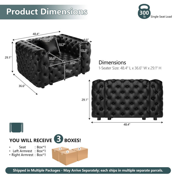 English Elm 48.4 Inch Modular Faux Leather Single Seat Sectional Sofa with Button Tufted Design Black W1885S00512