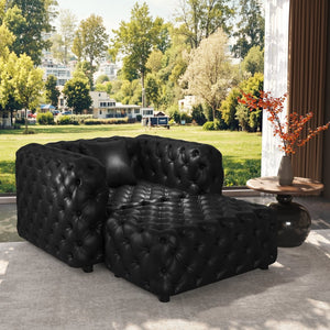 English Elm 48.4 Inch Faux Leather Modular Sectional Sofa with Italian Tufting and Ottoman Included Black W1885S00513