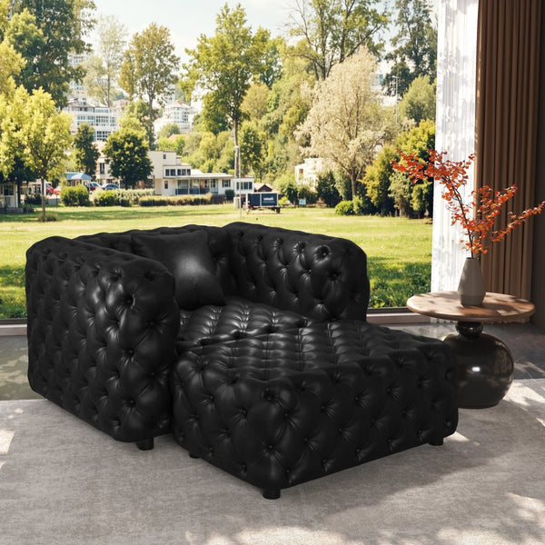 English Elm 48.4 Inch Faux Leather Modular Sectional Sofa with Italian Tufting and Ottoman Included Black W1885S00513