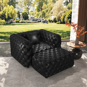 English Elm 48.4 Inch Faux Leather Modular Sectional Sofa with Italian Tufting and Ottoman Included Black W1885S00513