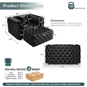 English Elm 48.4 Inch Faux Leather Modular Sectional Sofa with Italian Tufting and Ottoman Included Black W1885S00513