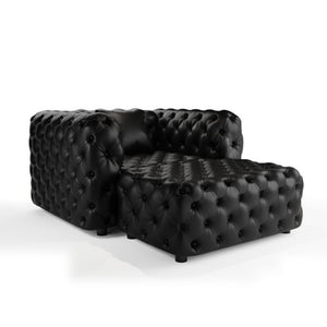 English Elm 48.4 Inch Faux Leather Modular Sectional Sofa with Italian Tufting and Ottoman Included Black W1885S00513