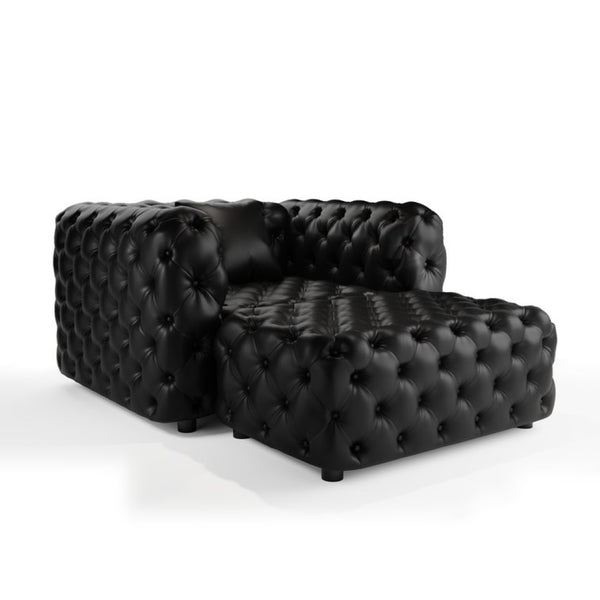 English Elm 48.4 Inch Faux Leather Modular Sectional Sofa with Italian Tufting and Ottoman Included Black W1885S00513