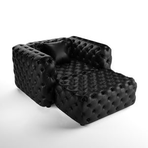 English Elm 48.4 Inch Faux Leather Modular Sectional Sofa with Italian Tufting and Ottoman Included Black W1885S00513