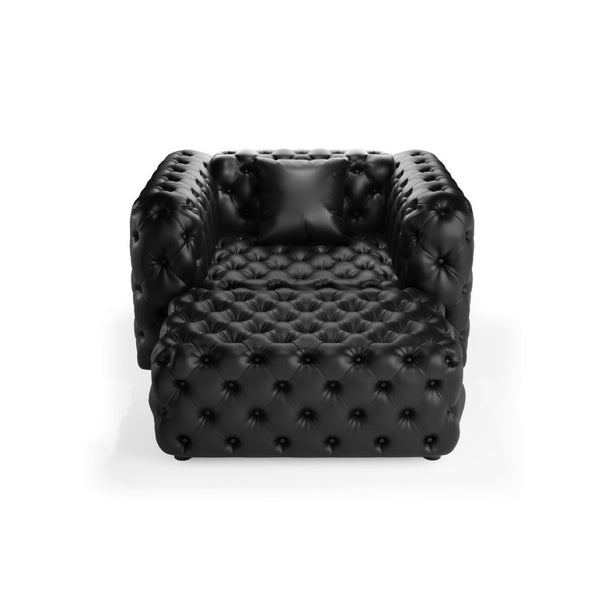 English Elm 48.4 Inch Faux Leather Modular Sectional Sofa with Italian Tufting and Ottoman Included Black W1885S00513