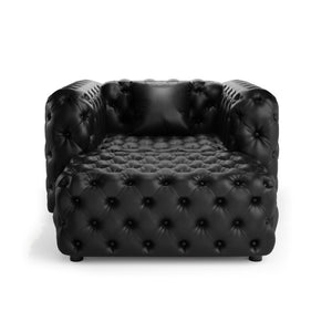 English Elm 48.4 Inch Faux Leather Modular Sectional Sofa with Italian Tufting and Ottoman Included Black W1885S00513