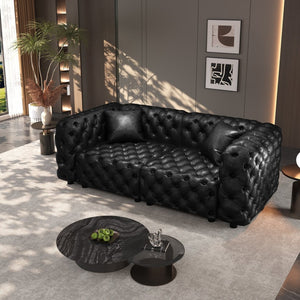 English Elm 77" Faux Leather Modular Sectional Sofa Hand Tufted Italian Style for Living Room Black W1885S00514