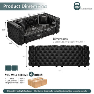 English Elm 77" Faux Leather Modular Sectional Sofa Hand Tufted Italian Style for Living Room Black W1885S00514