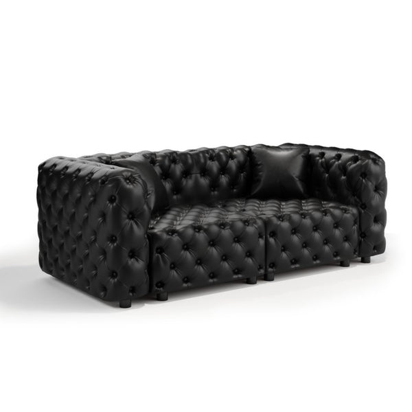 English Elm 77" Faux Leather Modular Sectional Sofa Hand Tufted Italian Style for Living Room Black W1885S00514