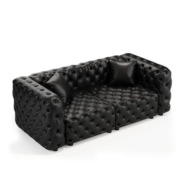 English Elm 77" Faux Leather Modular Sectional Sofa Hand Tufted Italian Style for Living Room Black W1885S00514