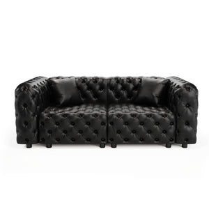 English Elm 77" Faux Leather Modular Sectional Sofa Hand Tufted Italian Style for Living Room Black W1885S00514